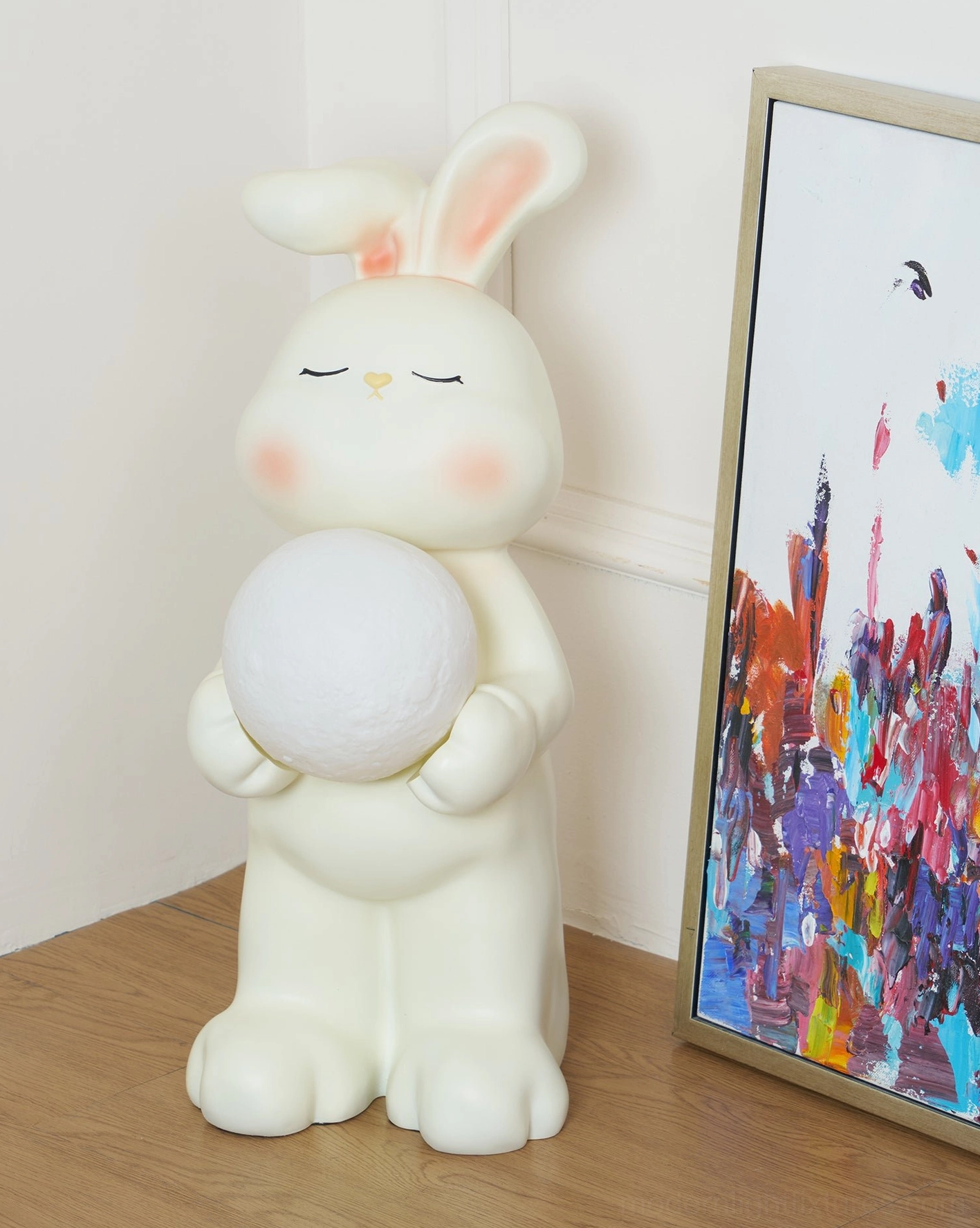 Moon rabbit floor lamp botanical plants natural wood furnishings nature-inspired decor