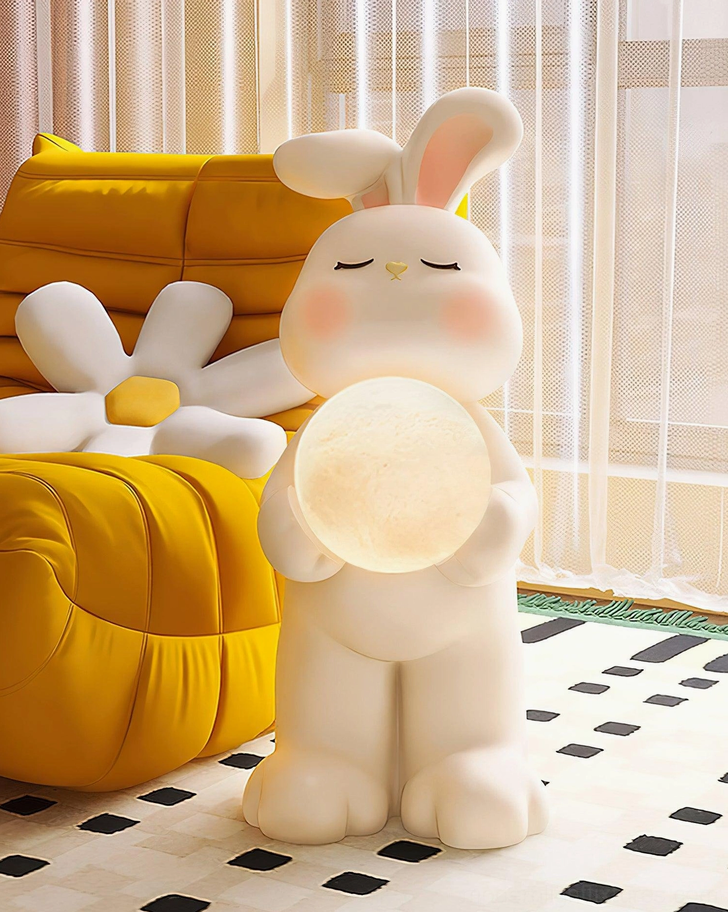 Moon rabbit floor lamp pink color option modern minimalist interior design