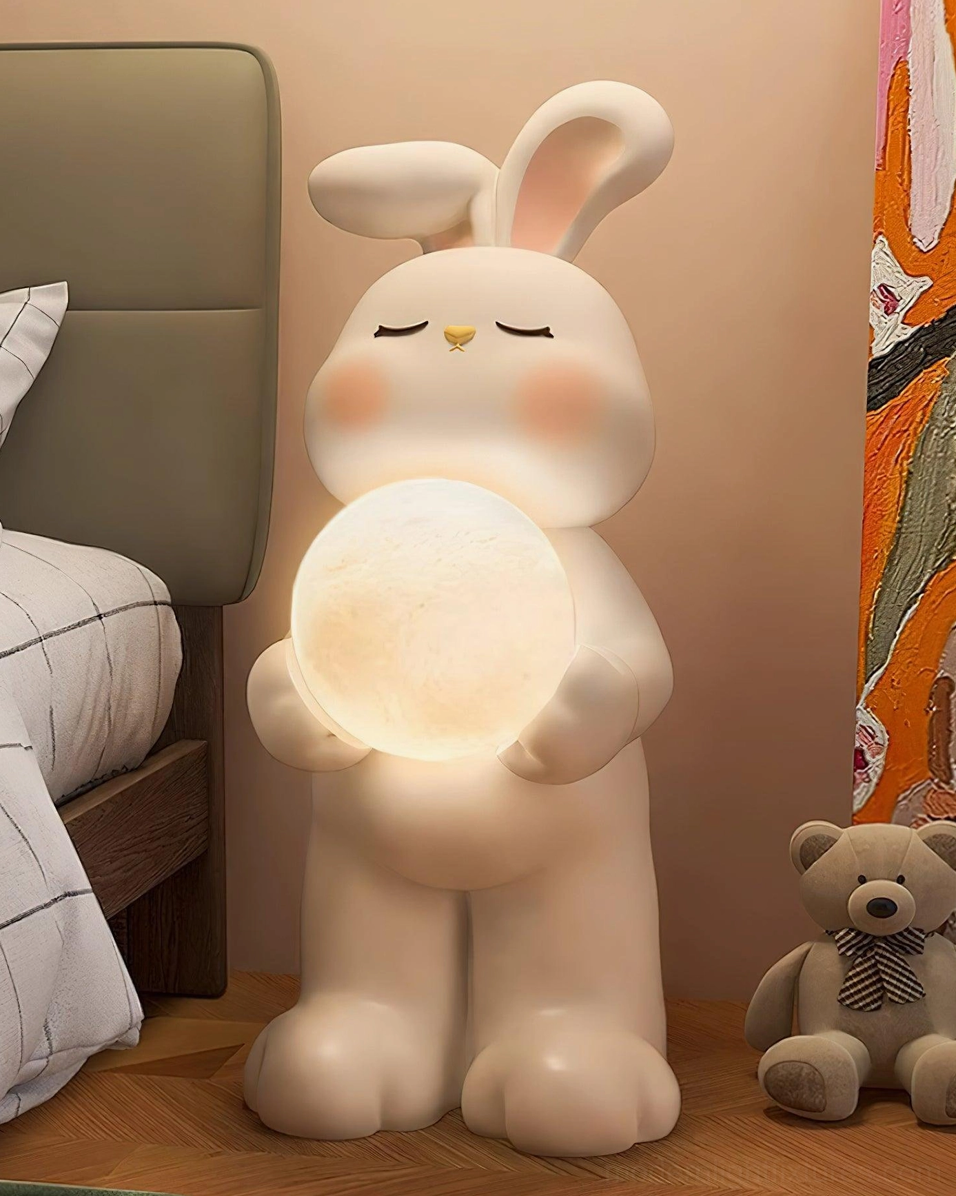 Moon rabbit floor lamp scandinavian design aesthetic neutral palette contemporary