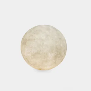 Modern white sphere moon floor lamp with lunar texture in studio setting