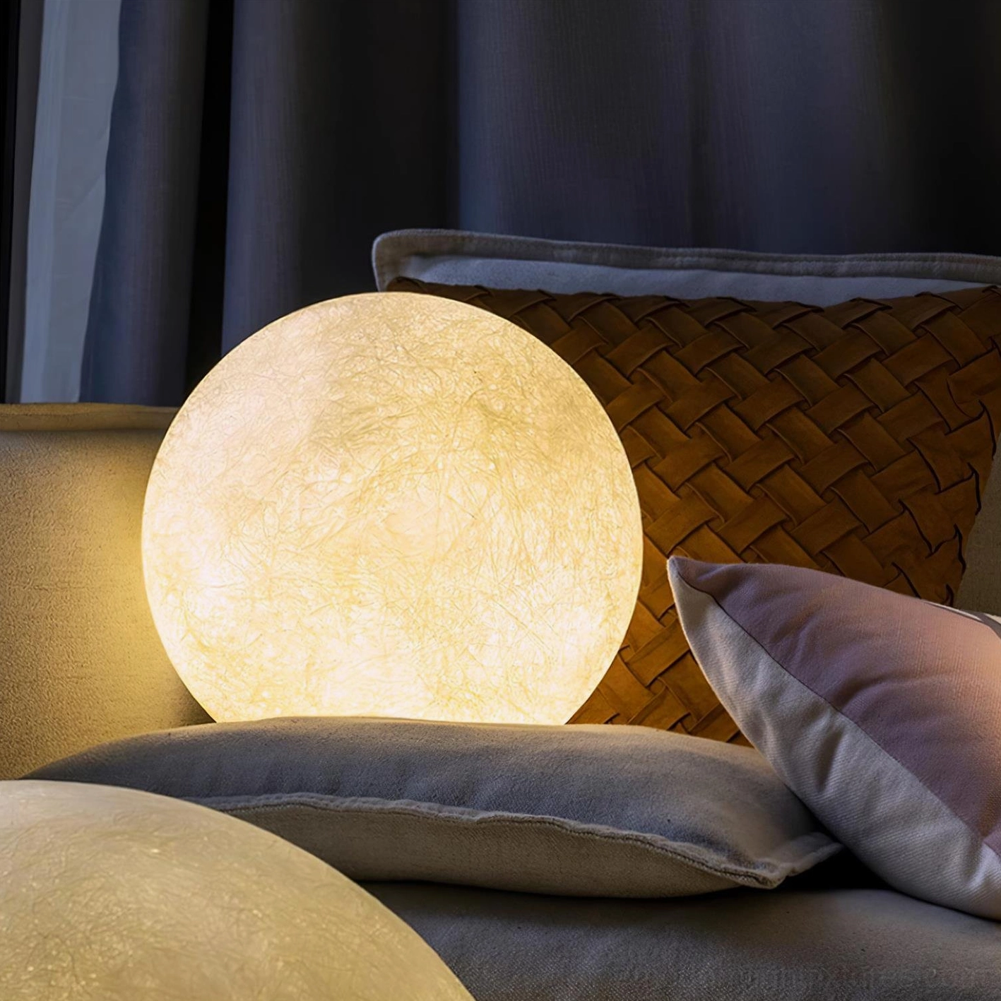 Moon table lamp fiber composite resin finish professional product photography