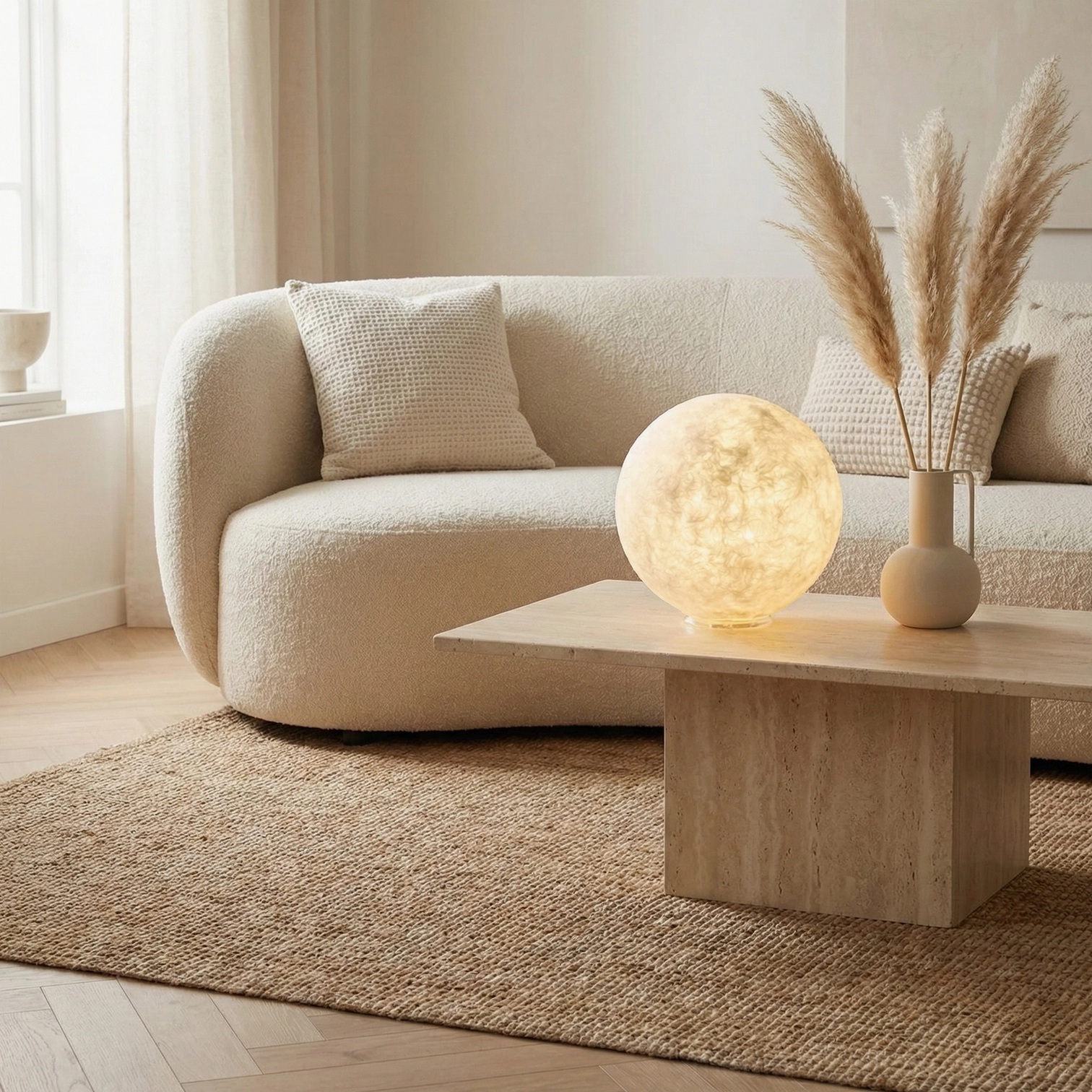 Medium moon table lamp on wooden coffee table Nordic living room boho home decor