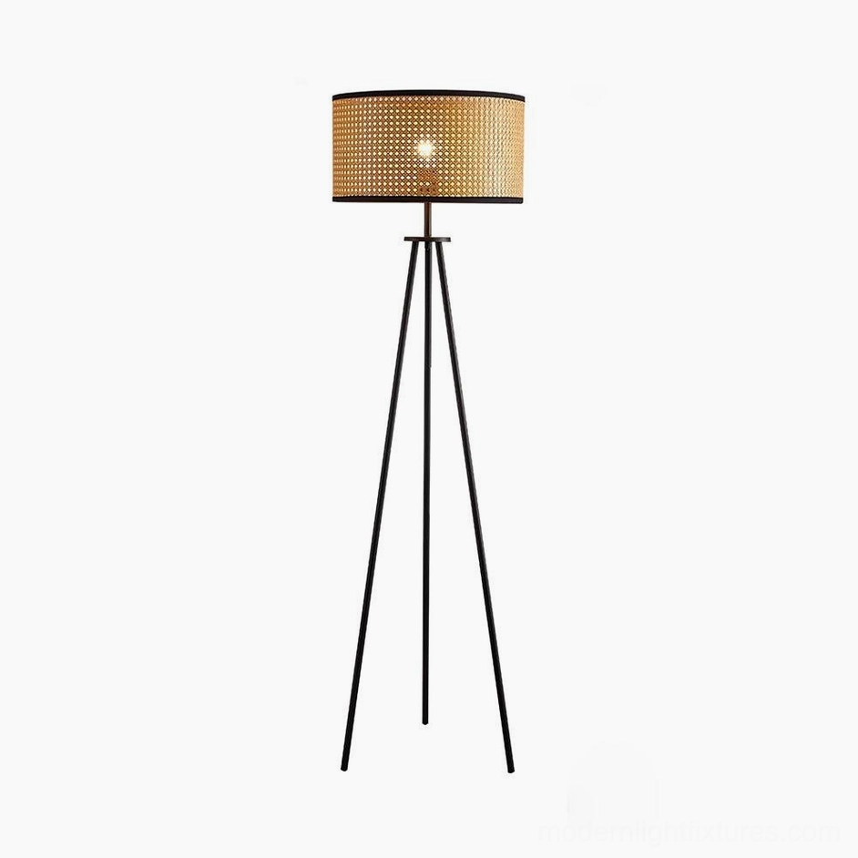 Contemporary boho tripod floor lamp rattan shade home decor lighting solution