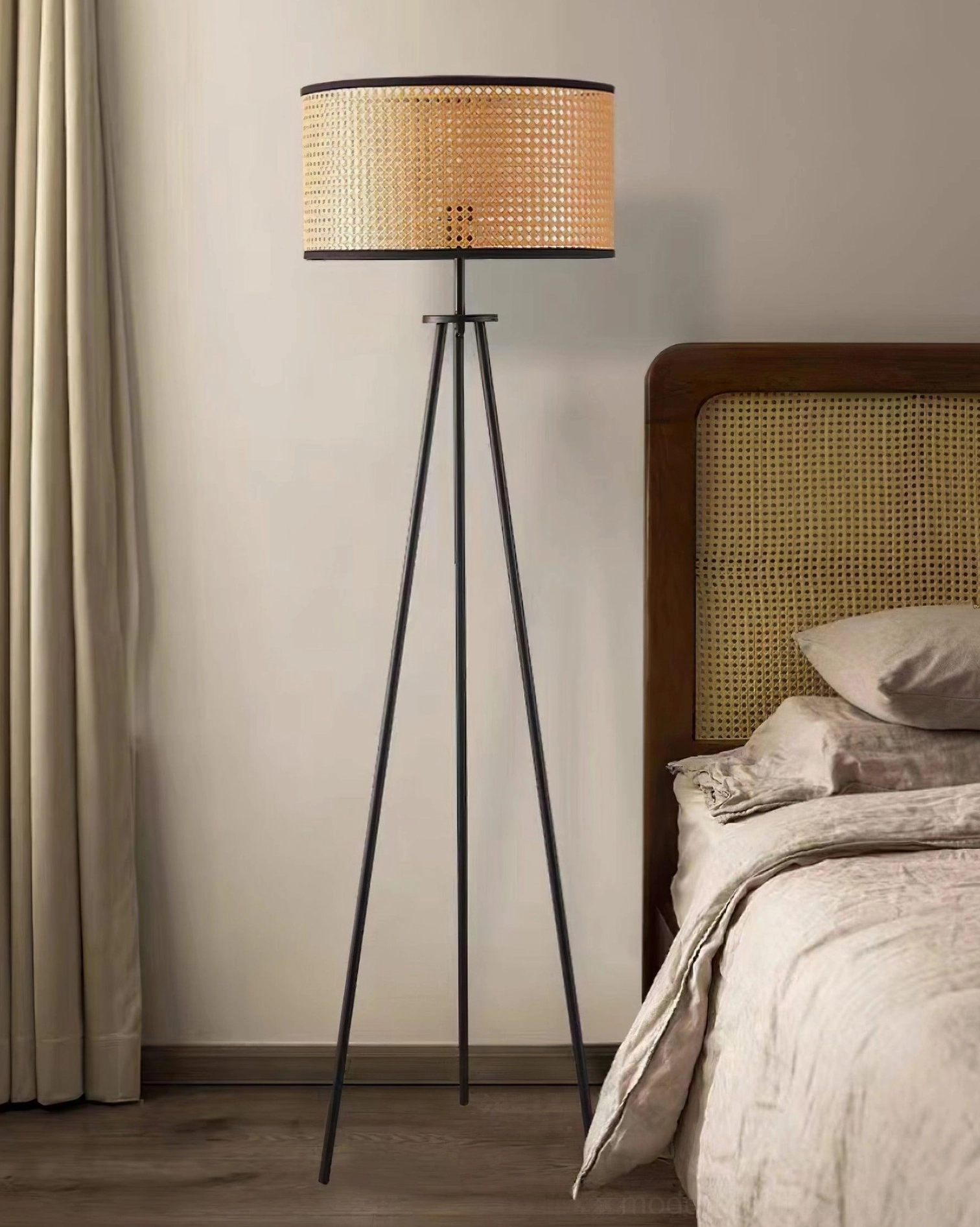 Morenci floor lamp rattan shade warm light diffusion interior ambiance
