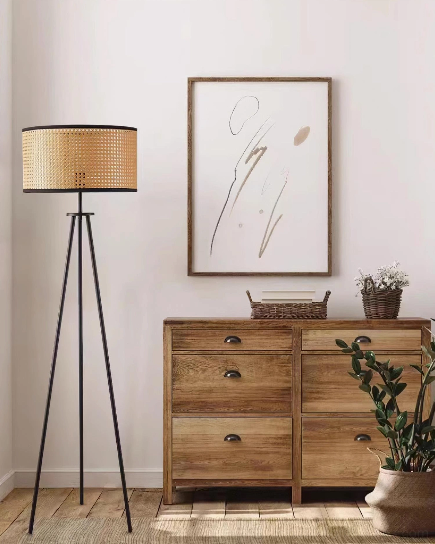 Handcrafted rattan floor lamp modern interior living space styling showcase