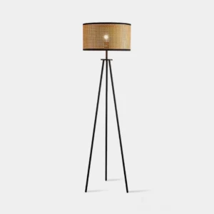 Morenci black rattan tripod floor lamp studio product shot front view