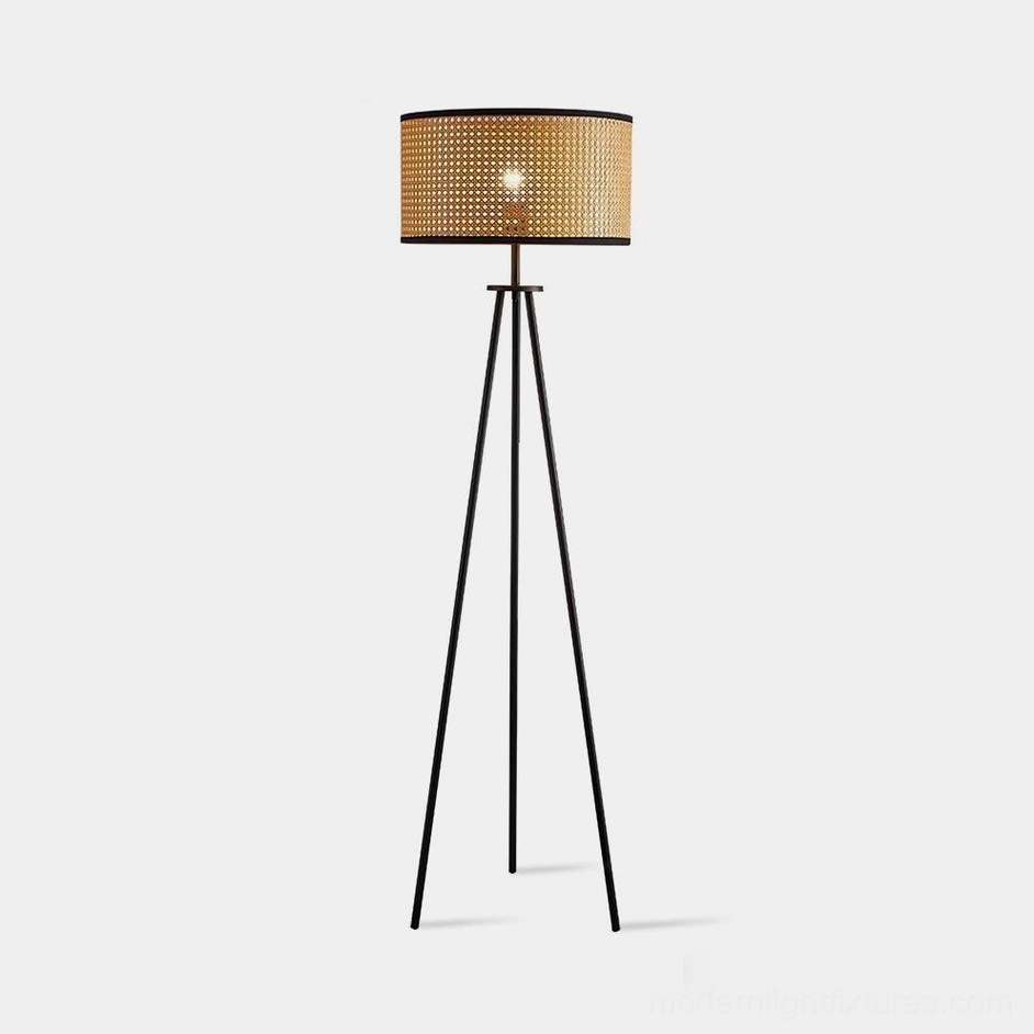 Morenci black rattan tripod floor lamp studio product shot front view