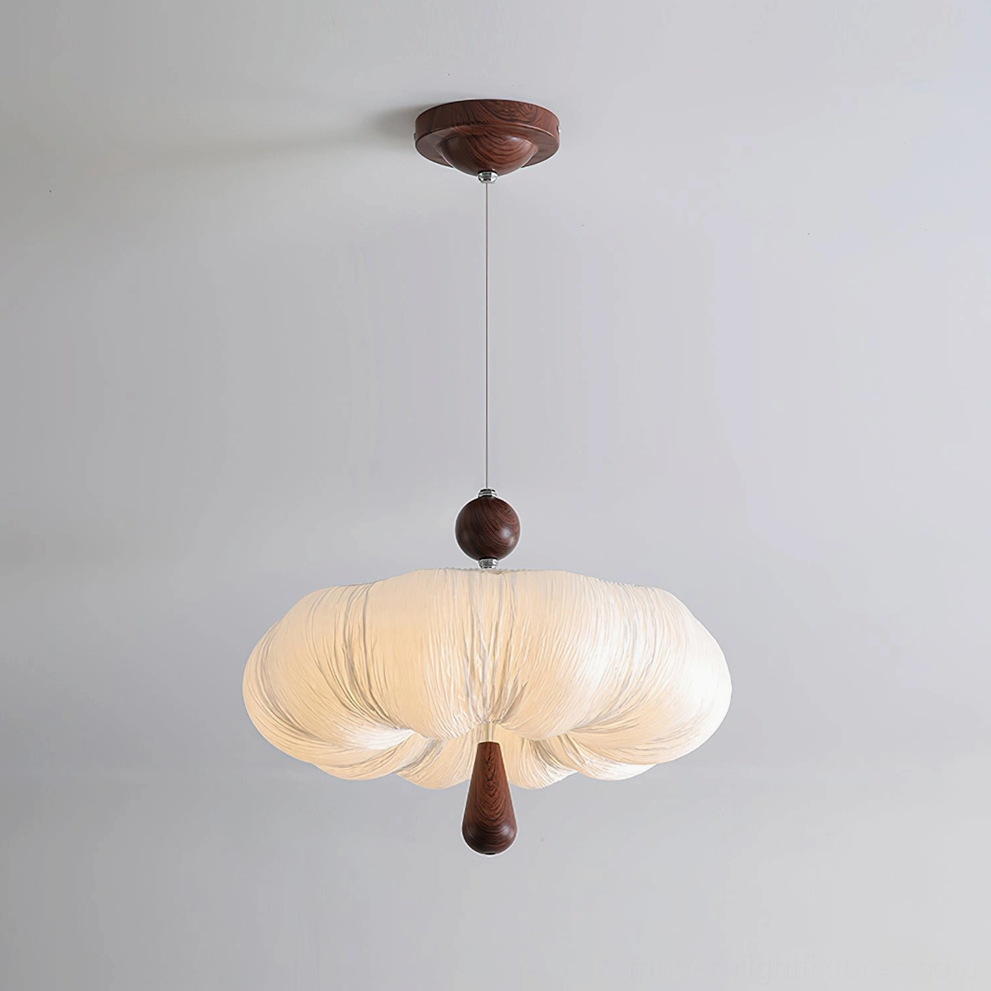 Mori Puff Pendant Light Model A 45cm - compact modern cloud fixture with walnut wood details