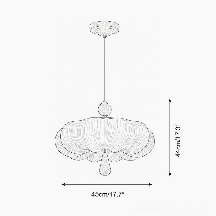 Mori Puff Pendant Light Model A technical drawing - 45cm diameter x 44cm height specifications