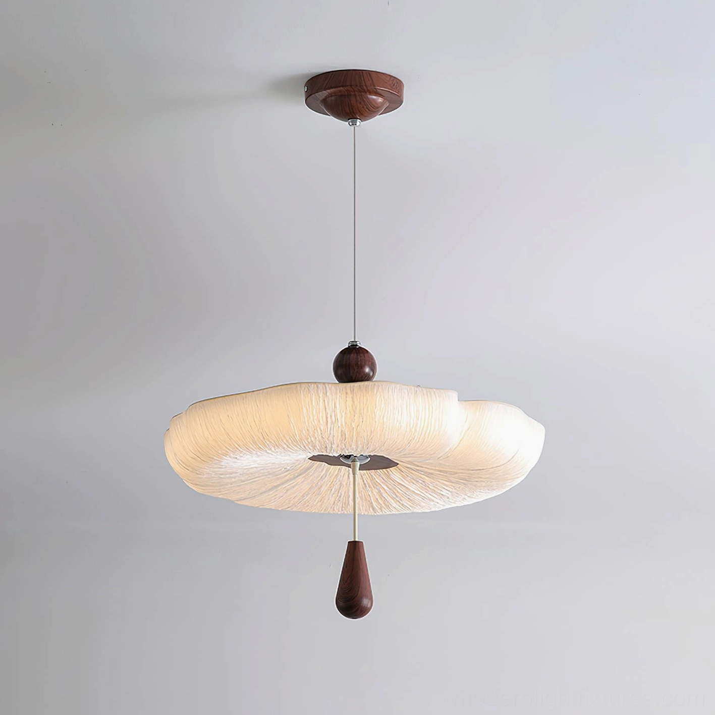 Mori Puff Pendant Light Model B 50cm - medium-sized cloud pendant, walnut and cream two-tone design
