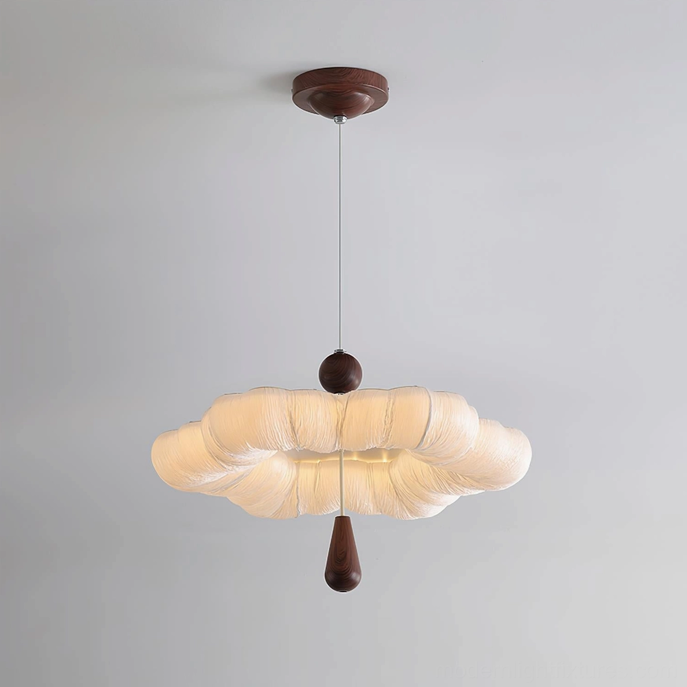 Mori Puff Cloud Pendant Light Model C 50cm - cream and walnut contemporary ceiling fixture showcase