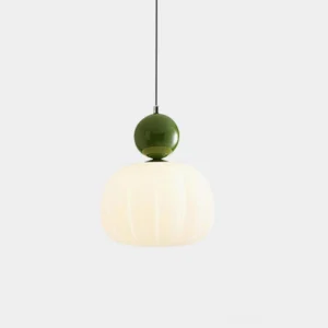 Morris ribbed acrylic pendant light with pumpkin-ribbed shade, modern G9 fixture in white finish - frontal studio view