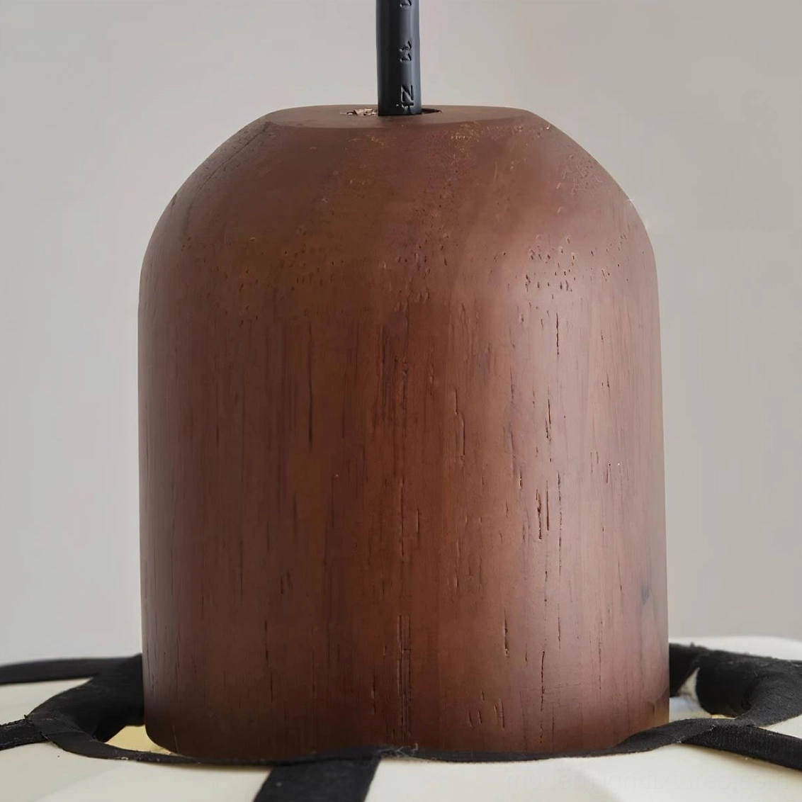 Mosh handcrafted ribbed fabric globe pendant - detailed view emphasizing artisan quality, natural wood connector, and premium material construction