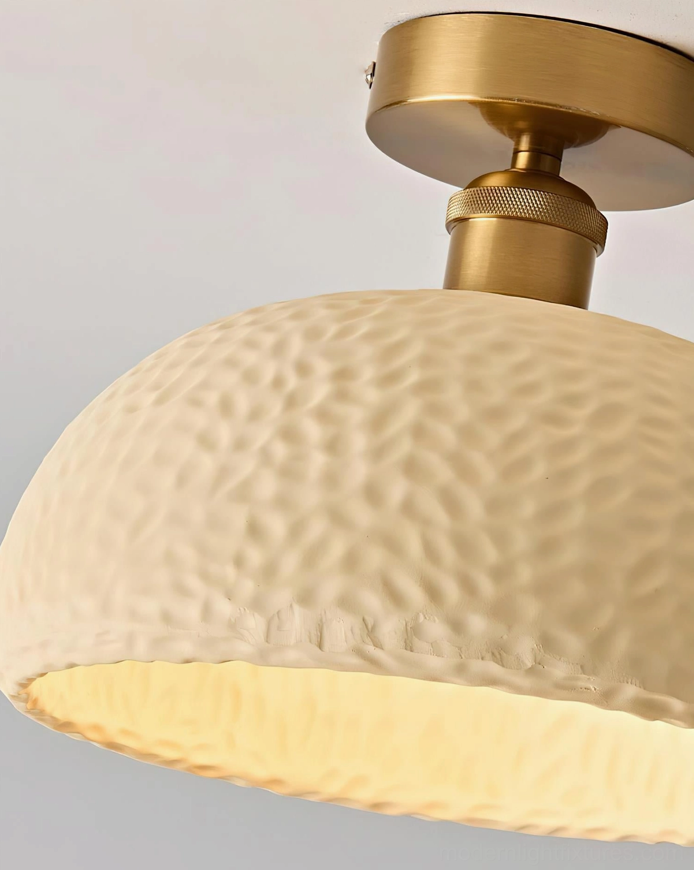 Contemporary moss glow semi-flush ceiling light with warm diffused glow from resin shade
