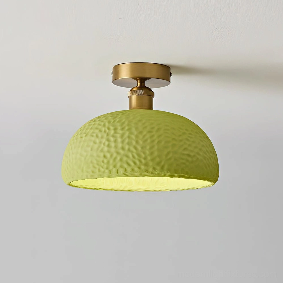 Green moss glow semi-flush ceiling light with hammered resin finish and warm lighting effect