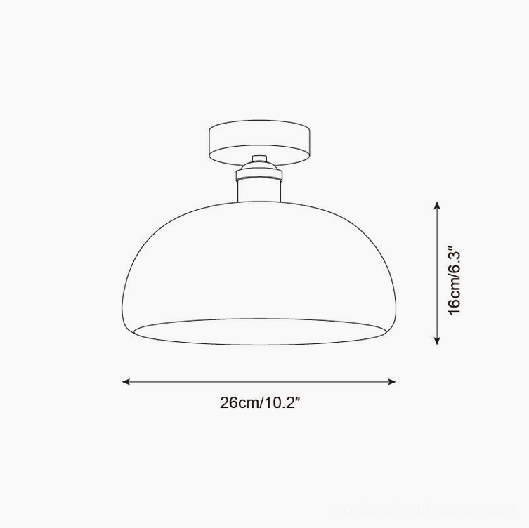 Medium moss glow semi-flush ceiling fixture technical drawing orthographic front view - 26cm diameter 16cm height