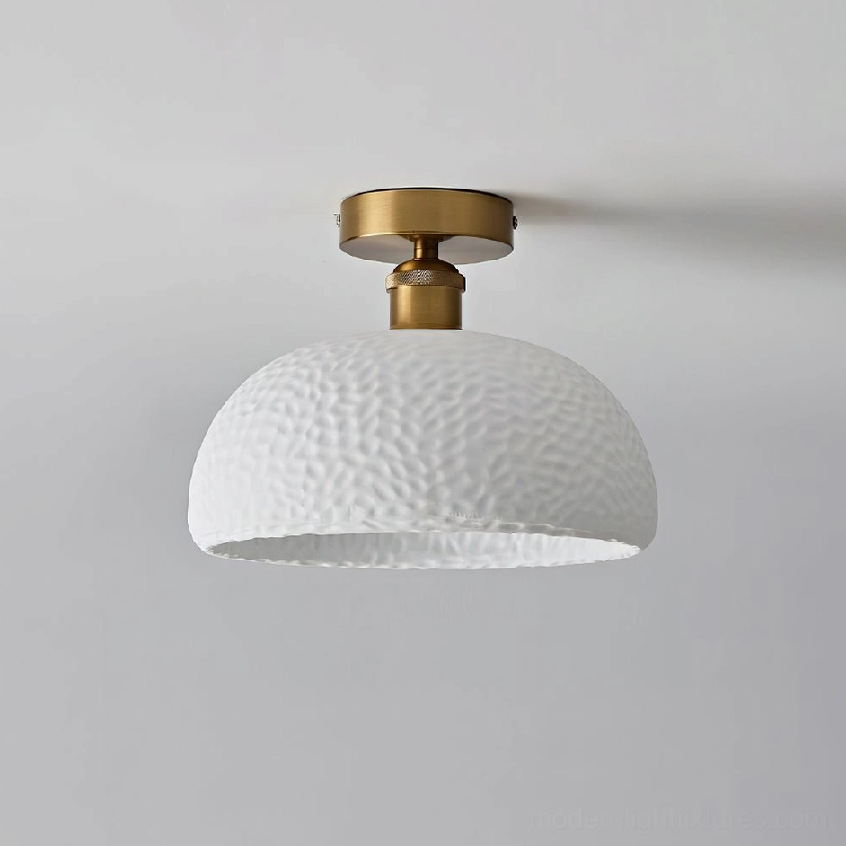 White moss glow semi-flush ceiling light with matte resin shade and metal mount - modern fixture