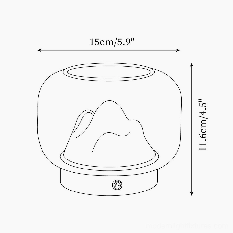 Mountain table lamp technical schematic diagram with dimension specifications 15cm diameter and 11.6cm height