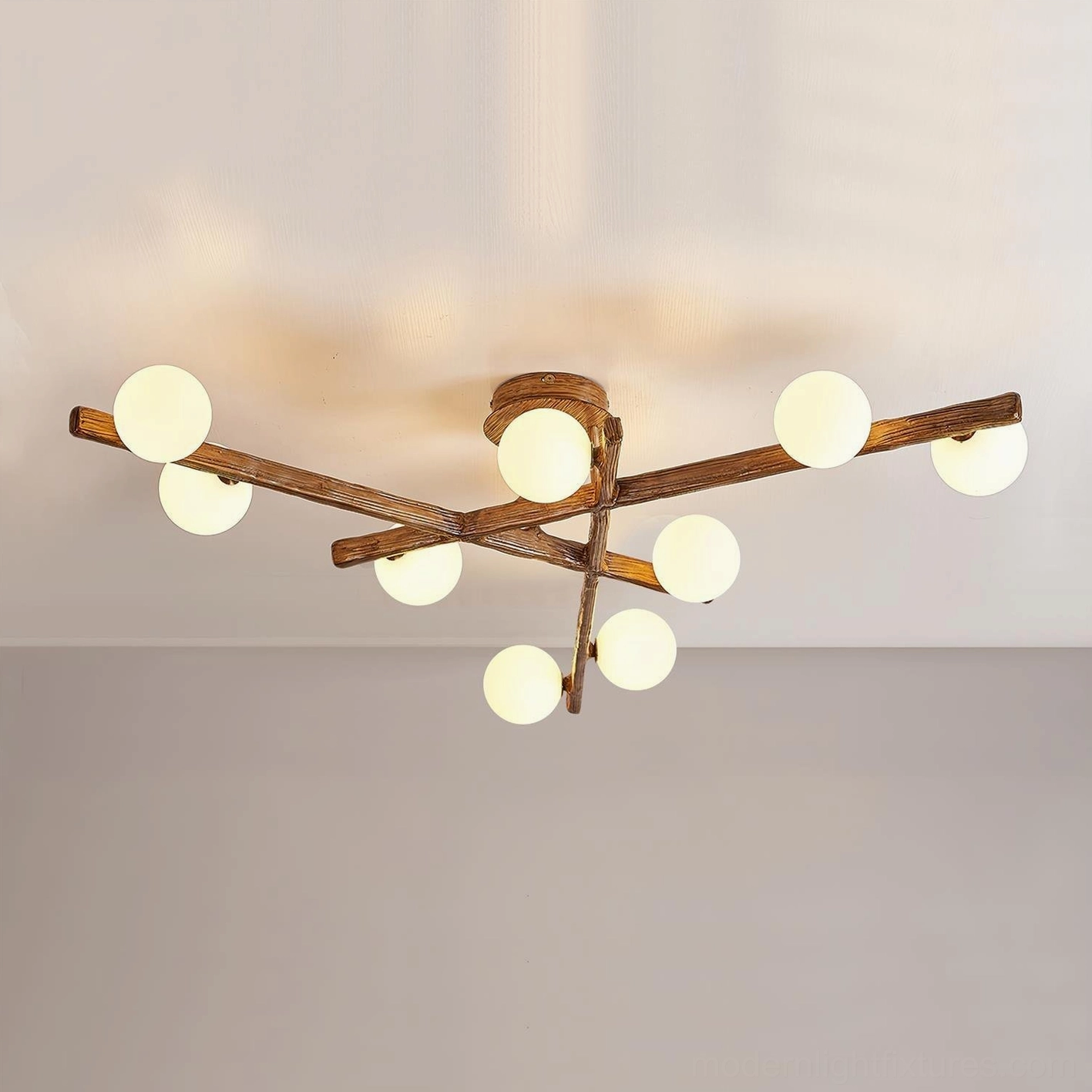 Multi-branch ceiling light fixture mounted on neutral wall background - product showcase