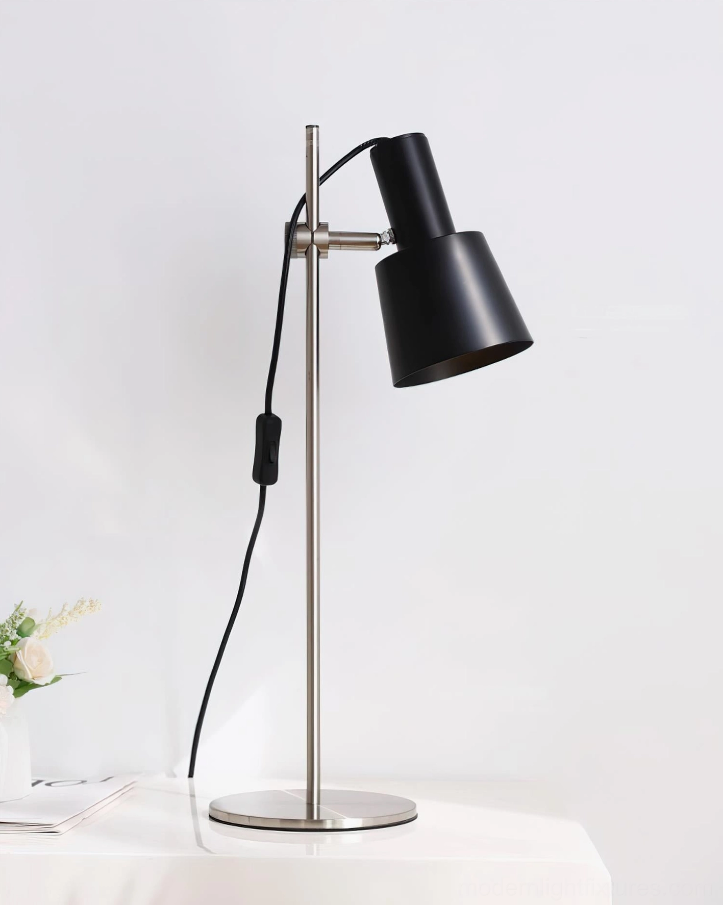 Modern adjustable metal table lamp available in multiple colors including black red orange and nickel