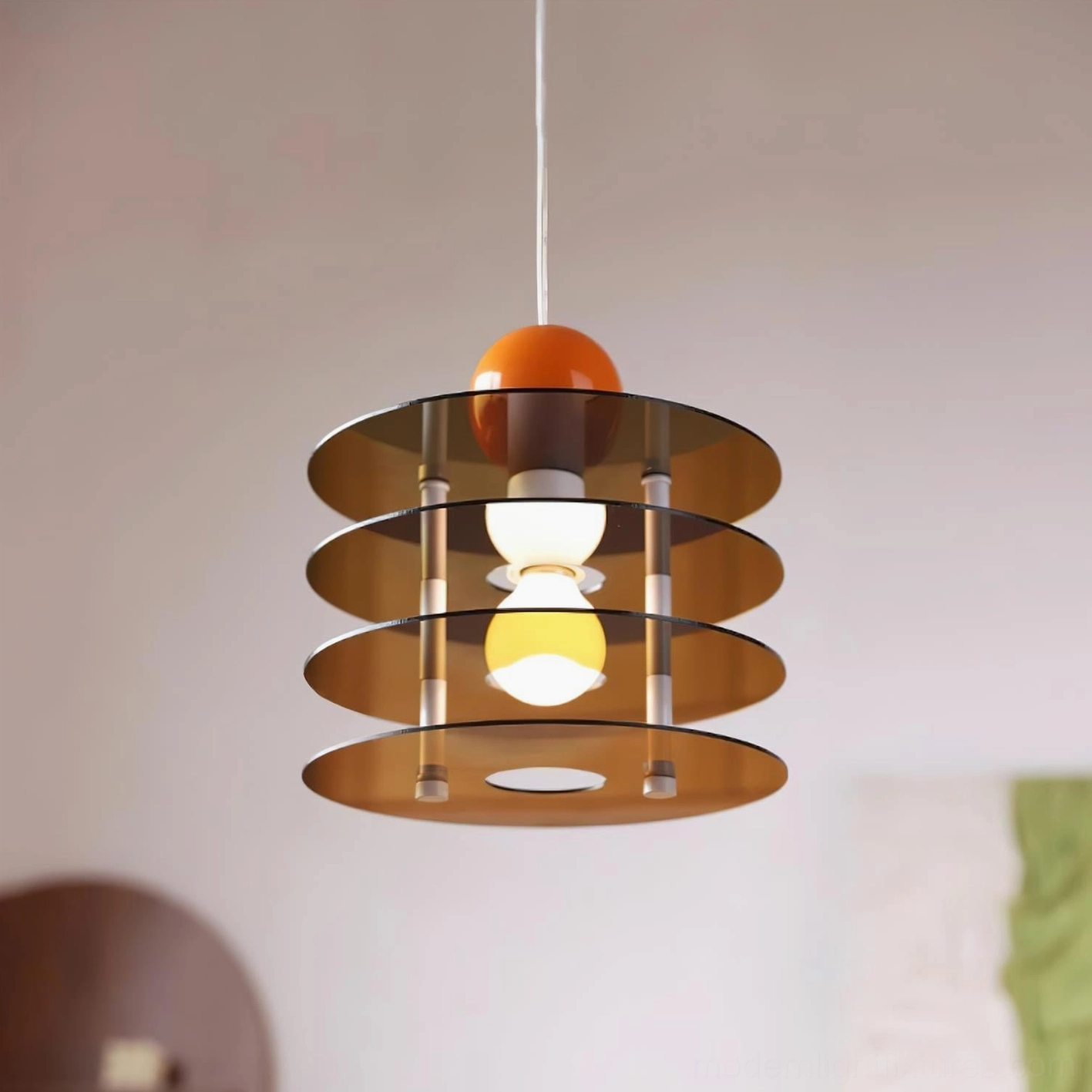 Modern pendant light with multi-layer acrylic diffuser and metal framework