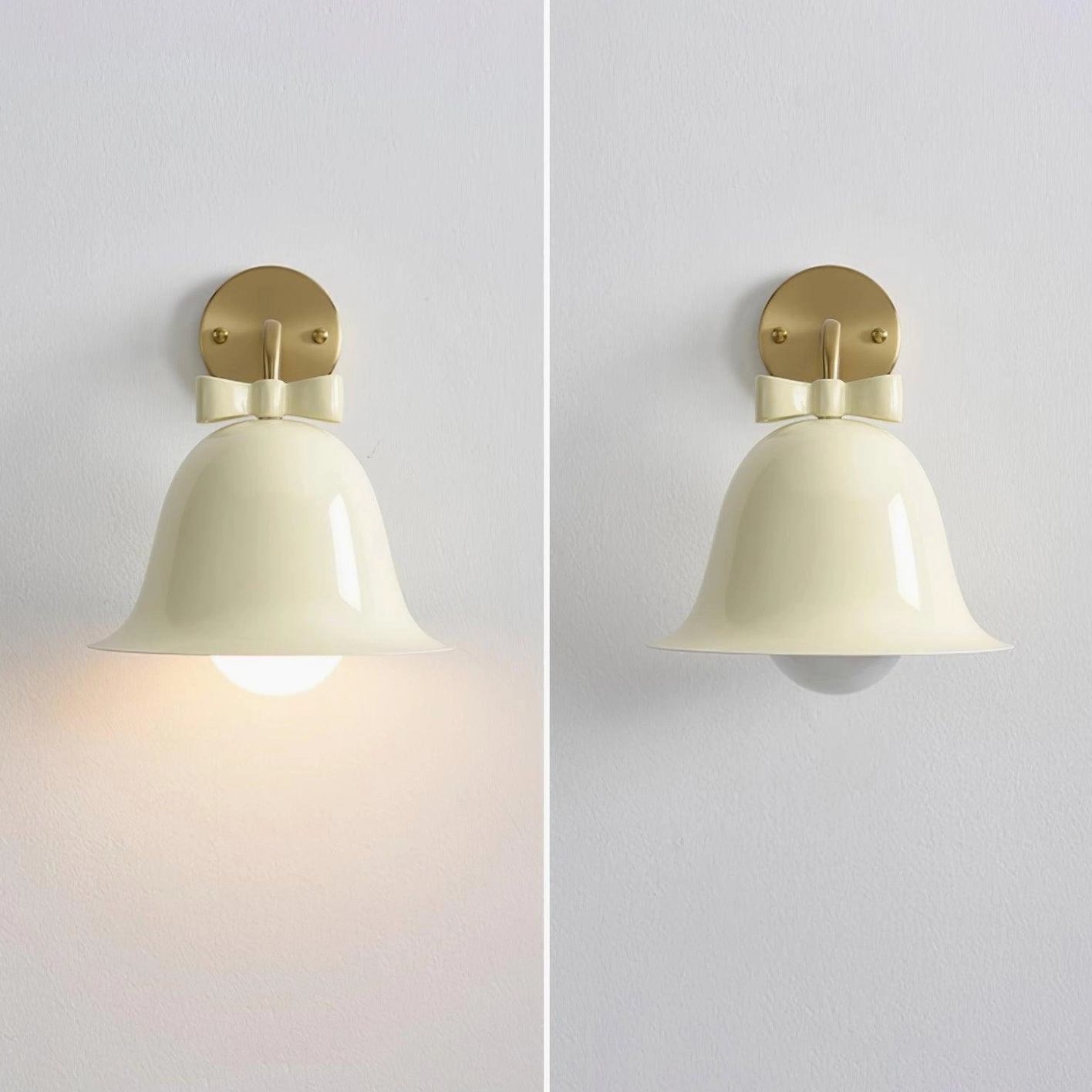 Sophisticated ceramic bell wall lamp available in multiple colors with damp-rated brass components