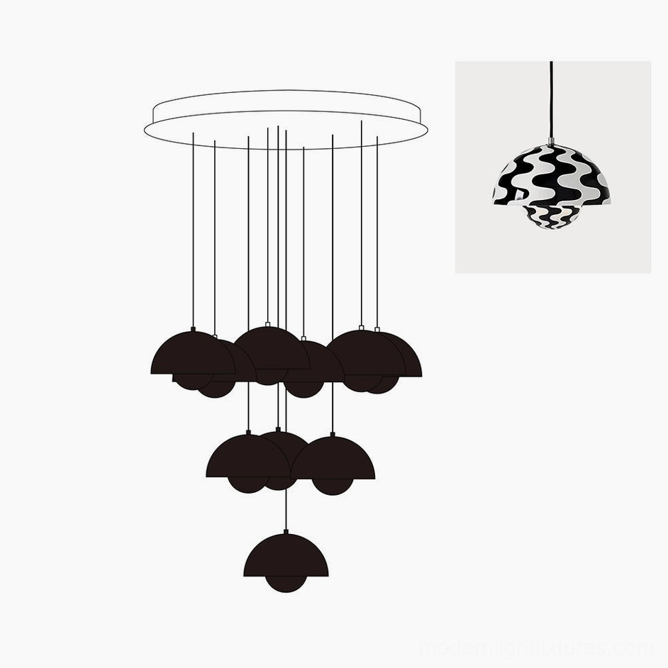 Contemporary dome pendant chandelier displaying multiple suspended hemispherical shades in modern design