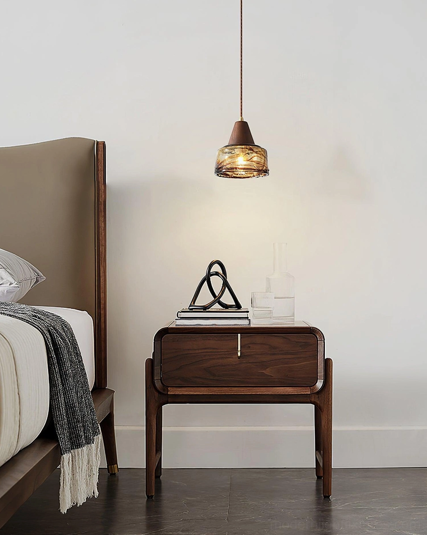 Murano amber glass pendant installed in contemporary modern home setting