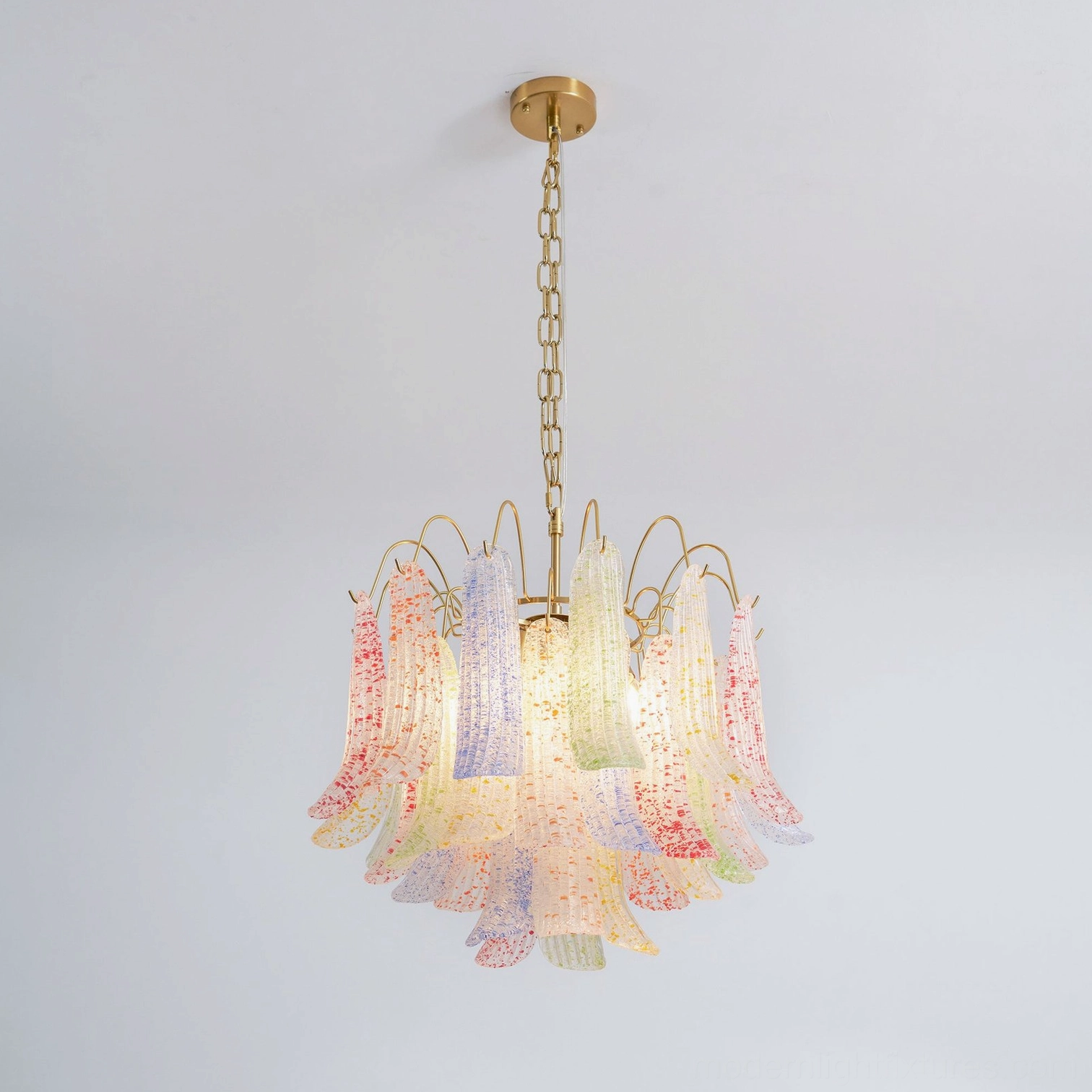 Murano glass chandelier small 50cm model hanging installation with five light bulbs