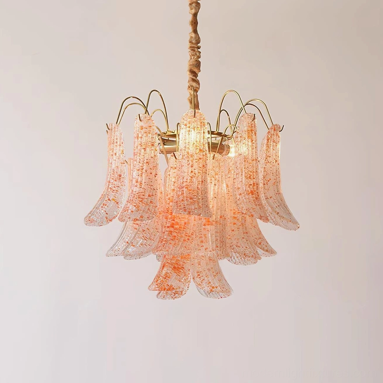 Murano glass chandelier small 50cm in orange color, hand-textured glass shades