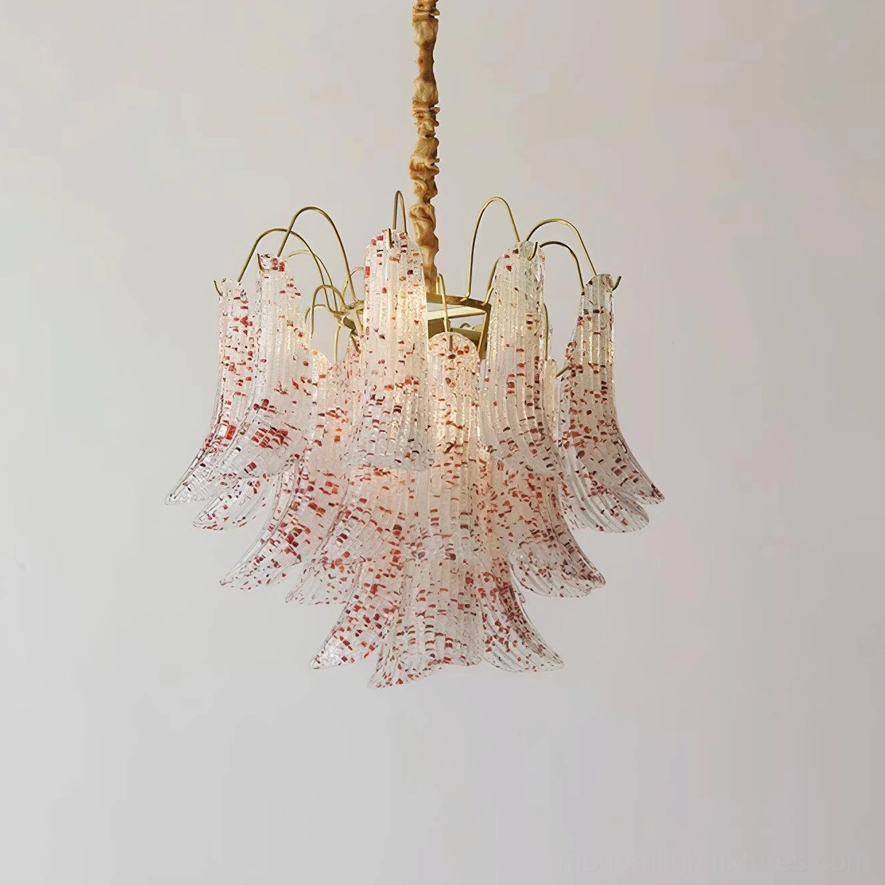 Murano glass chandelier small 50cm model in red, five-light Venetian glass pendant