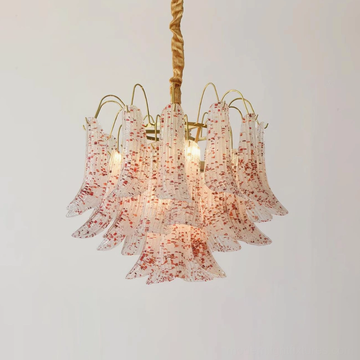 Murano glass chandelier large 60cm in red, six-light Italian handcrafted pendant