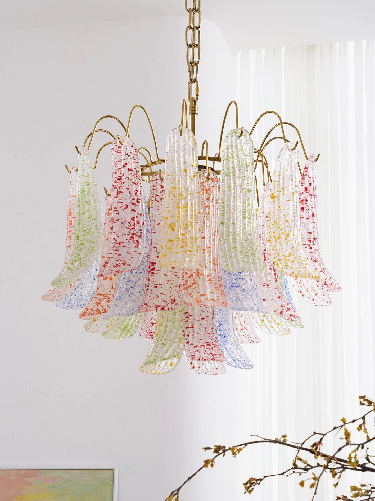 Murano glass chandelier large 60cm model with six light sockets and 31 glass pieces