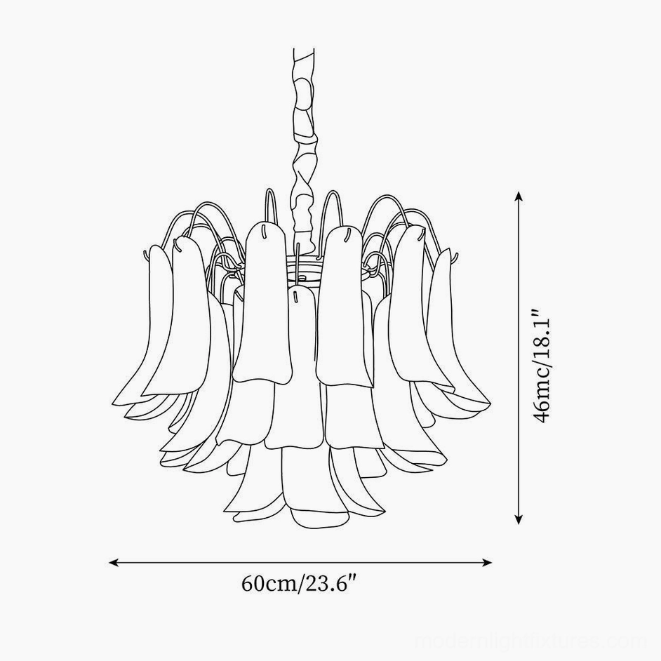 Murano glass chandelier 60cm diameter dimension schematic with 46cm height specifications line drawing