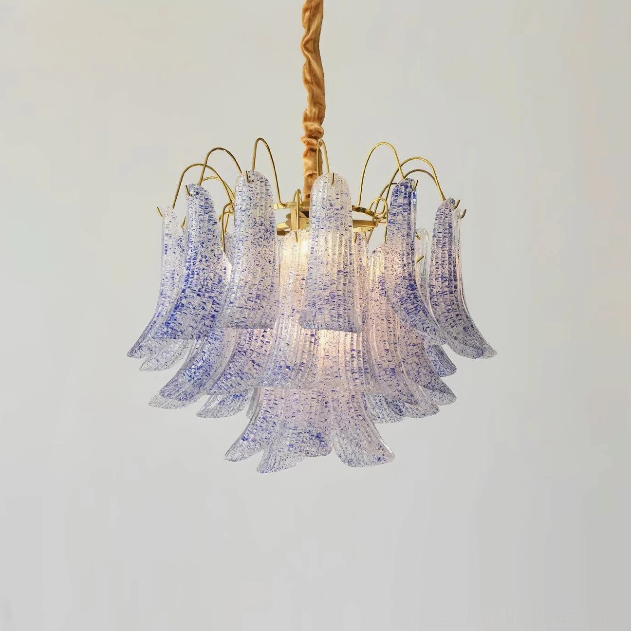 Murano glass chandelier in blue color with handcrafted speckled glass shades, pendant light