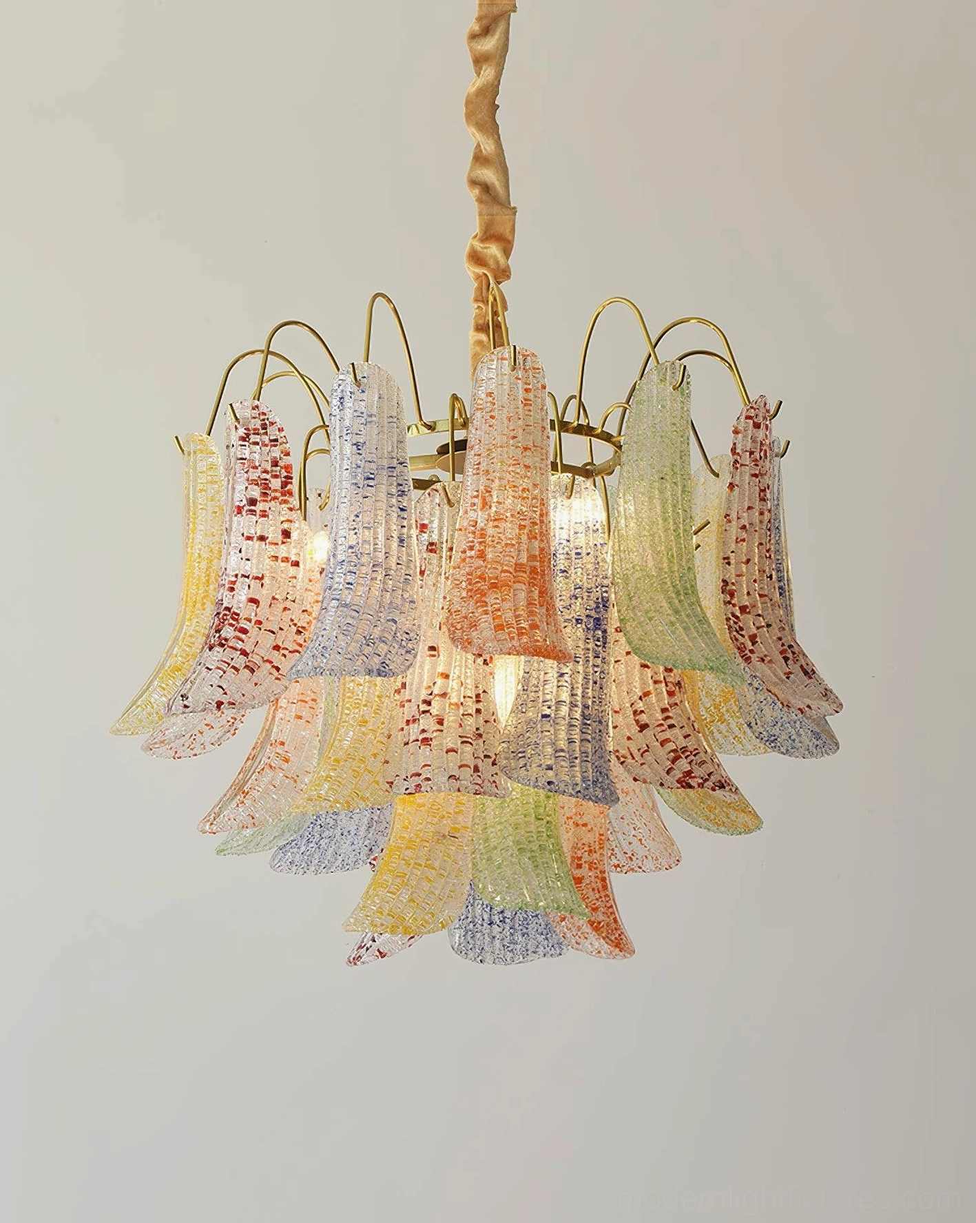 Textured Murano glass chandelier shade closeup showing handcrafted speckled surface detail