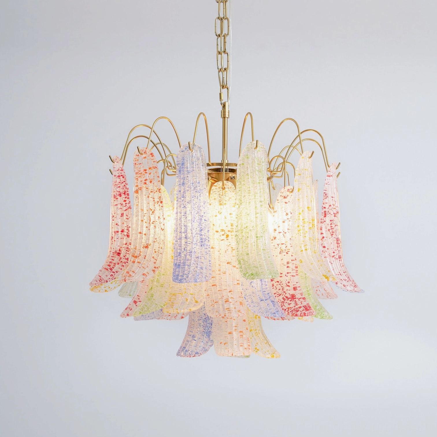 Murano glass chandelier in orange color option, textured artisan glass pendant light