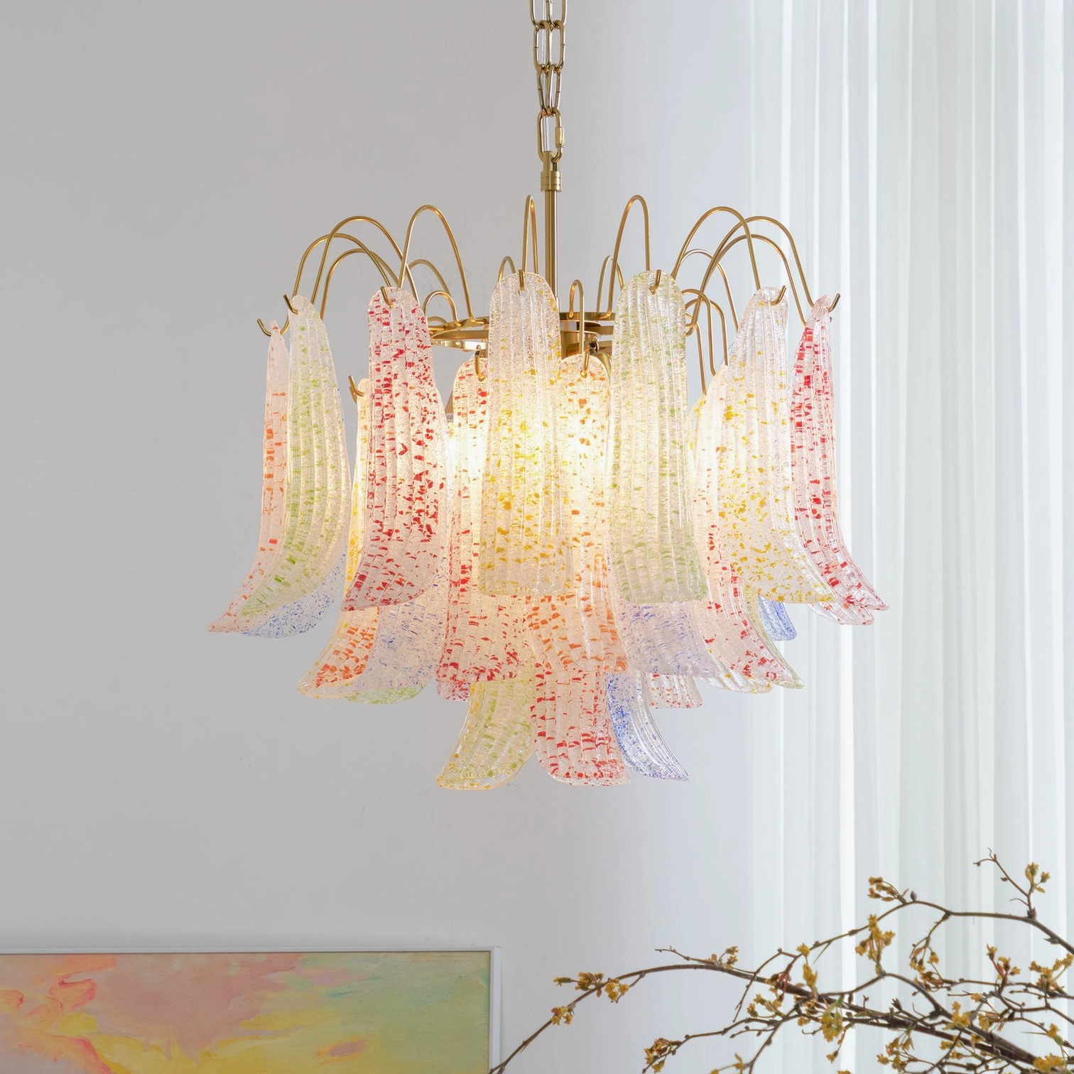 Venetian Murano glass pendant chandelier with traditional speckled glass shade craftsmanship