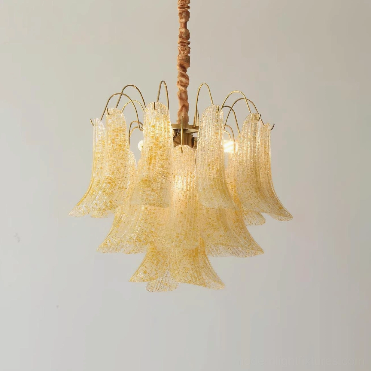 Murano glass chandelier in yellow color option, vintage Venetian style pendant light