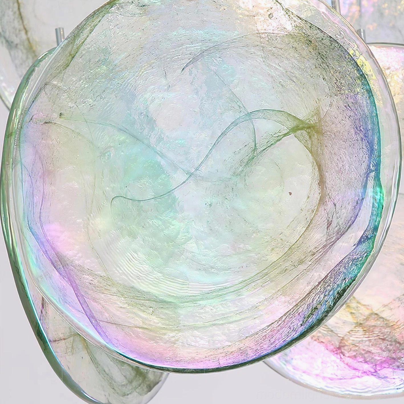 Smoke grey iridescent Murano glass disc chandelier neutral color option for modern interiors
