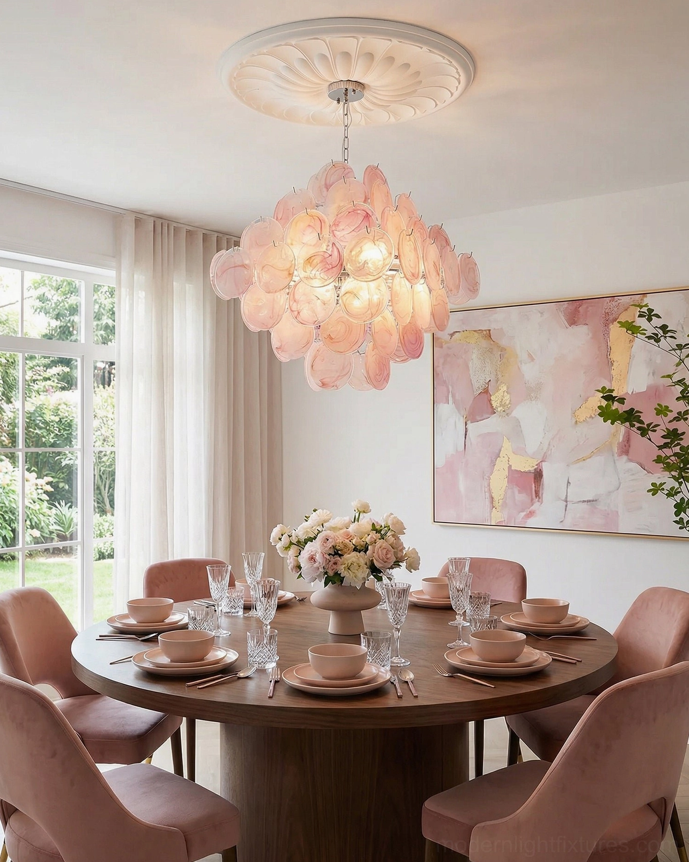 Murano glass disc chandelier product hero image showcase featuring complete design with all glass discs visible