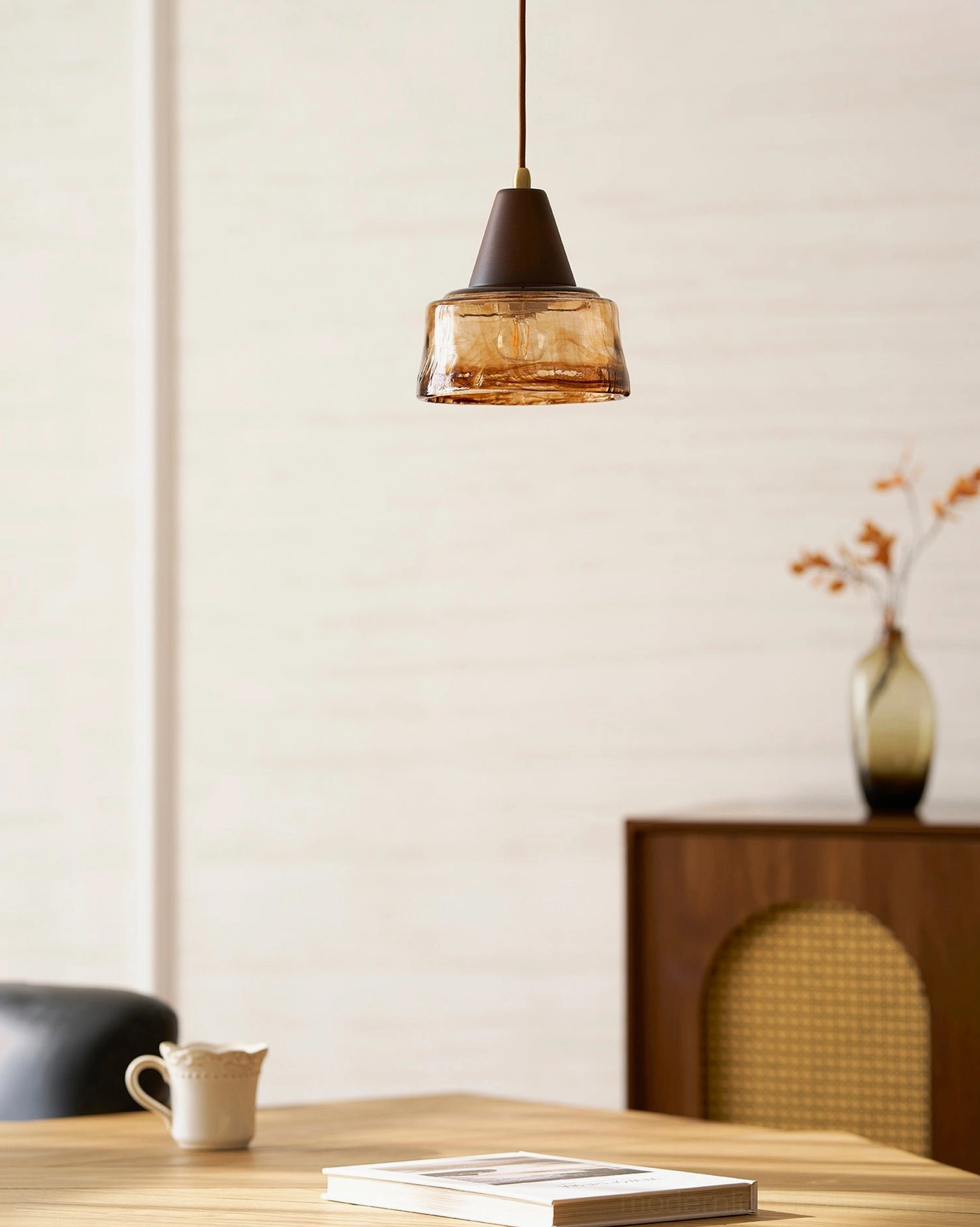 Murano glass pendant light decorative amber tone fixture