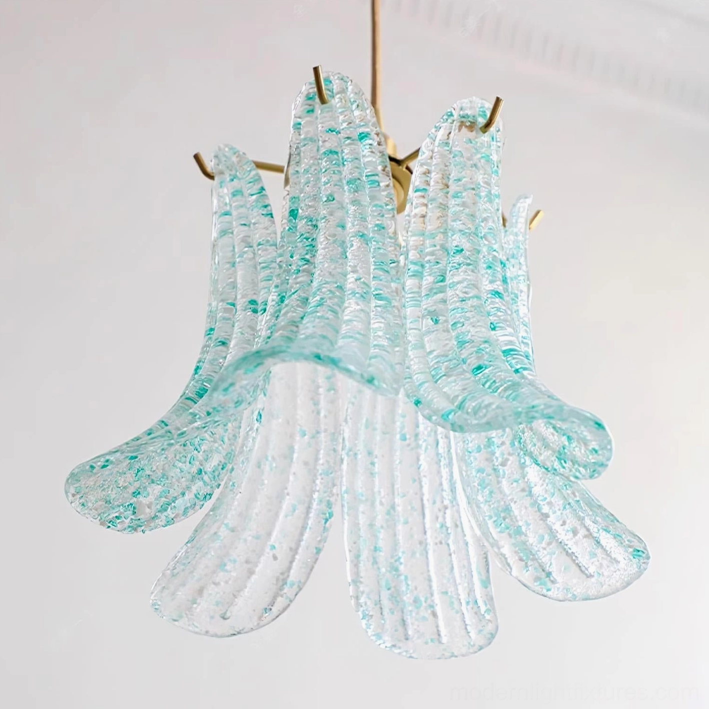 Murano glass pendant lamp close-up detail showing hand-blown glass texture and organic wave formation