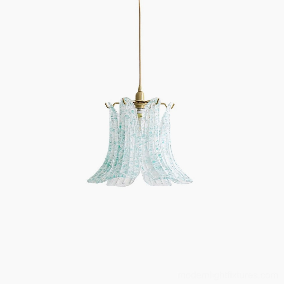 Artisan Murano glass pendant light in green with polished brass frame, showcasing Italian glassmaking craftsmanship