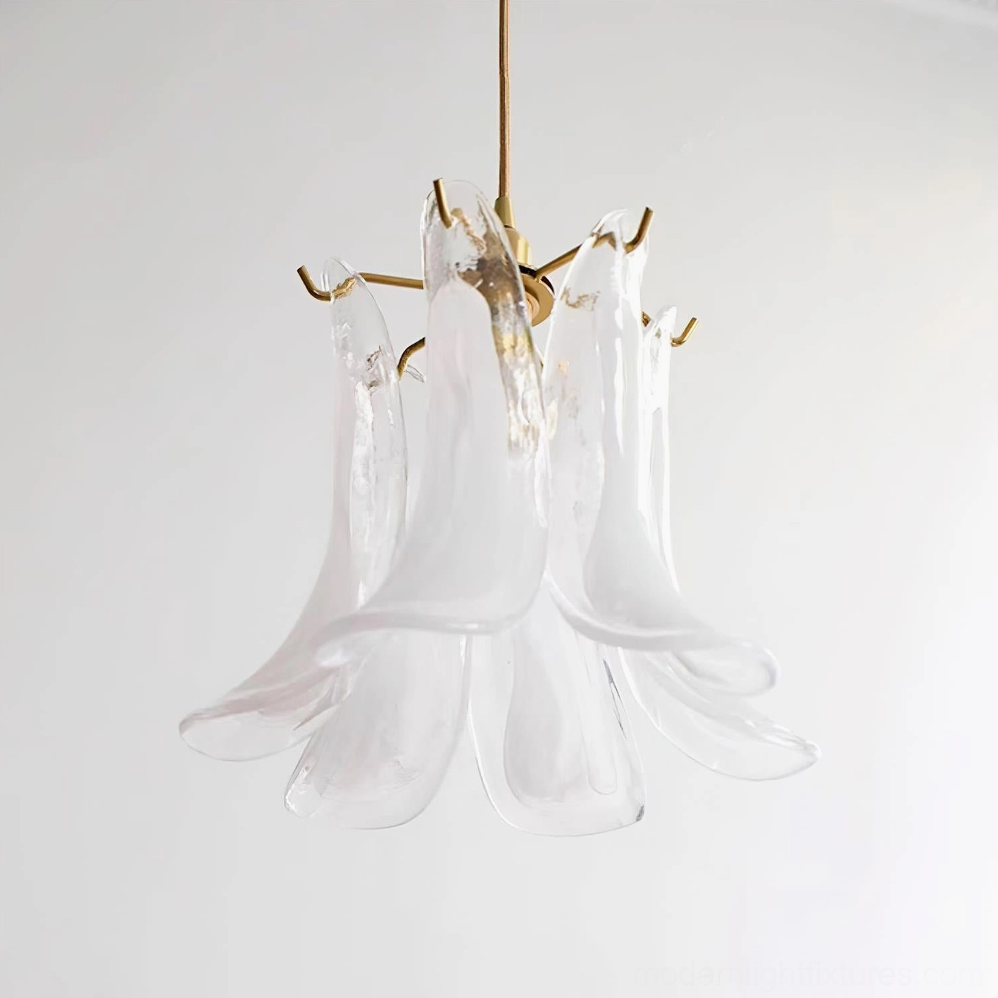 Italian Murano glass pendant light profile view highlighting organic wave formations and transparent glass quality