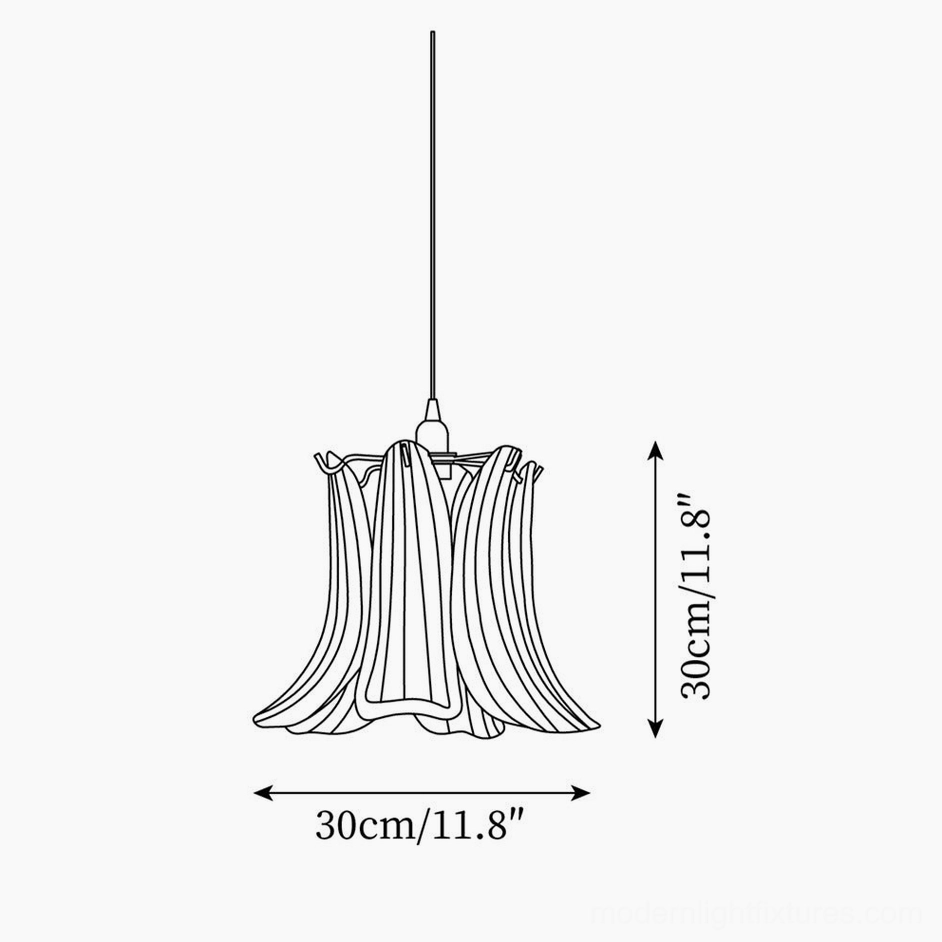 Technical line drawing specification of Murano glass pendant lamp showing 30cm dimensions and bell bloom shape