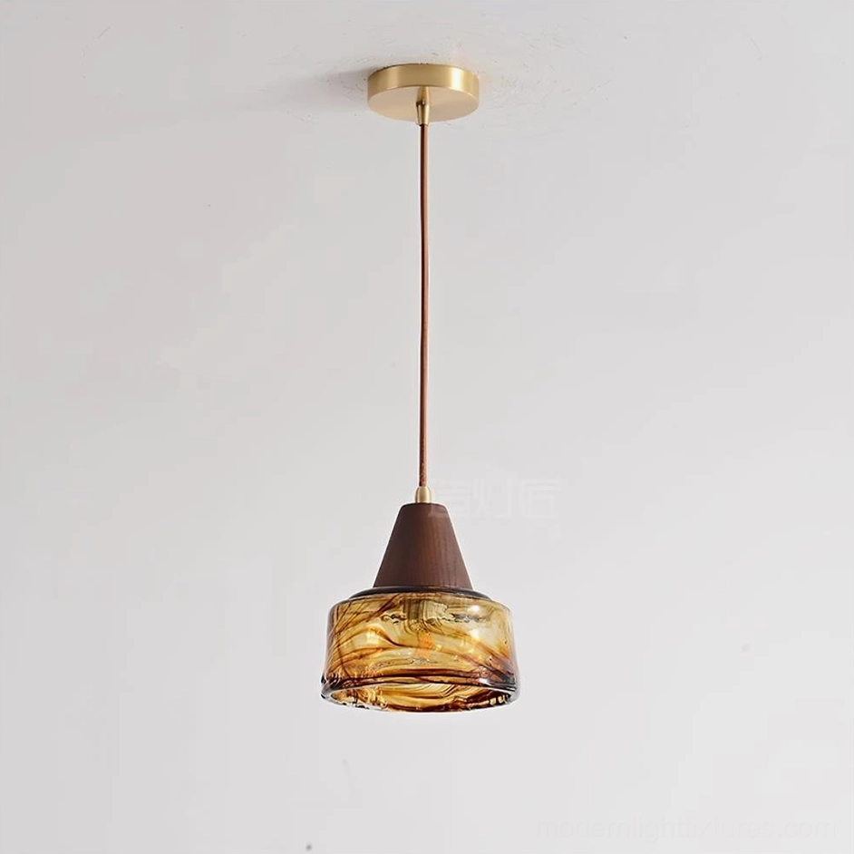 Murano pendant light walnut color and amber glass finish variant