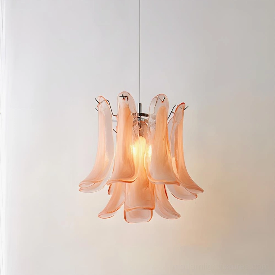 Murava glass petal pendant light detailed close-up showing hand-crafted translucent petals