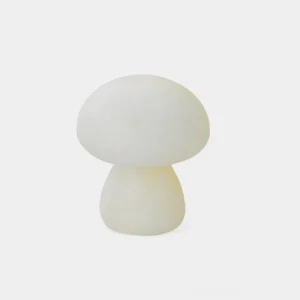 Mushora alabaster table lamp front view showing smooth sculptural mushroom silhouette against white studio background
