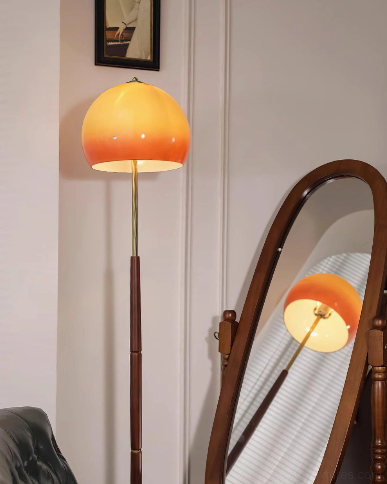 Mushroom floor lamp in contemporary minimalist interior with natural lighting and modern furnishings